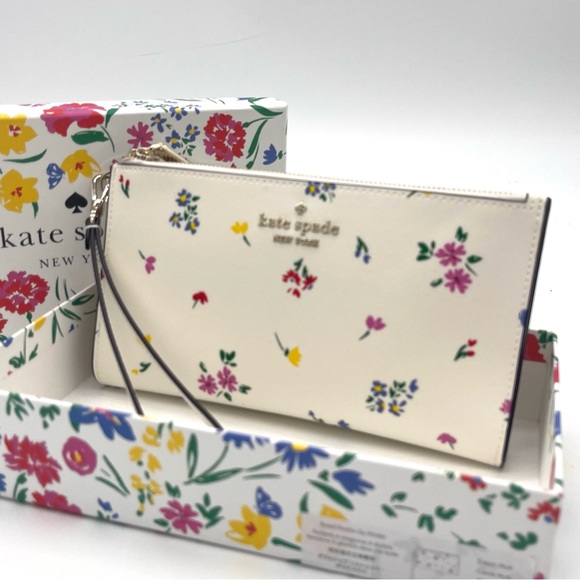 Kate Spade Staci Garden Bouquet Boxed Zip Wristlet Cream Multi - Picture 3 of 8
